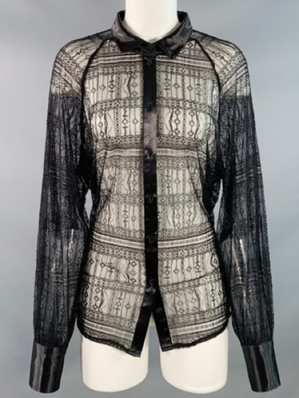 Jason Wu Black Sheer Lace Button-Down Blouse